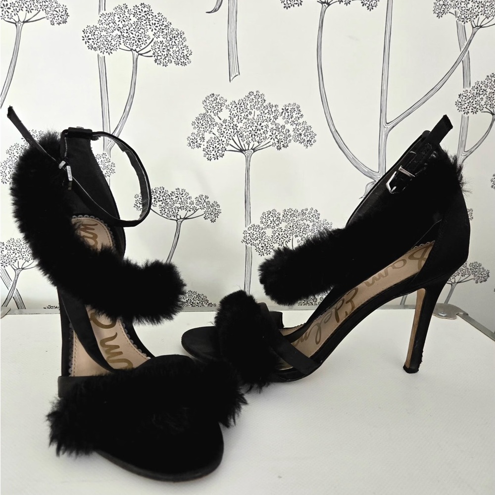 Sam Edelman Black Fur-Accented Heels
